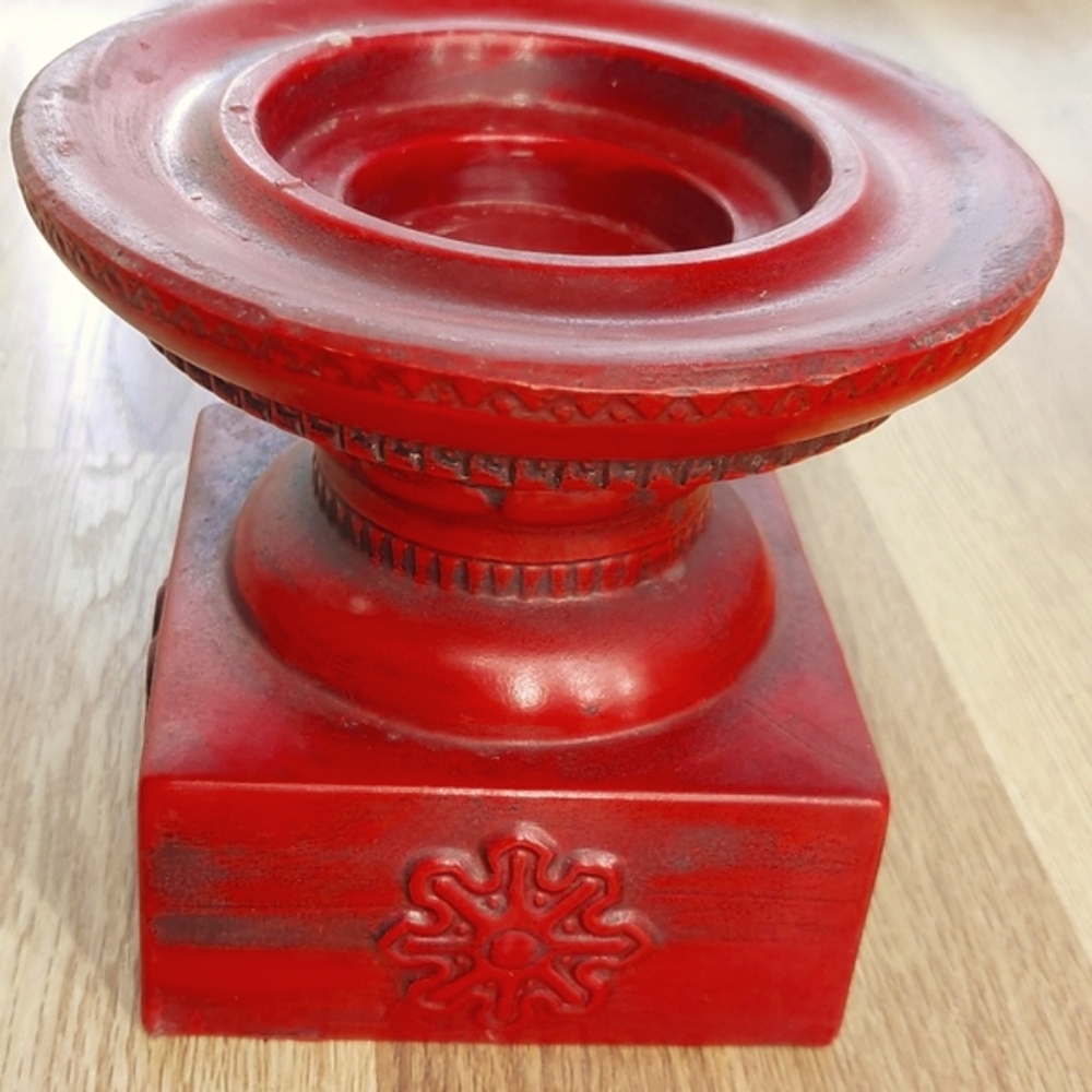 Vintage Large Pedestal Red Pillar Candle Holder, ceramic